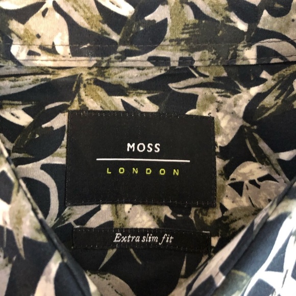 Moss London Men’s Tropical Print Button Up Extra Slim Fit Formal Collar Shirt - Picture 4 of 13